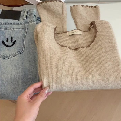 高级感圆领毛衣内搭打底衫女秋冬季2025新款洋气独特别致针织上衣