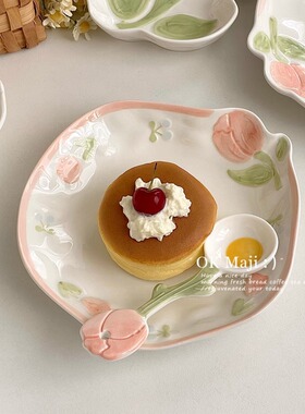 ins风2025新款仪式感早餐盘釉下彩餐盘高颜值陶瓷盘子菜盘家用