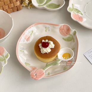 ins风2025新款仪式感早餐盘釉下彩餐盘高颜值陶瓷盘子菜盘家用