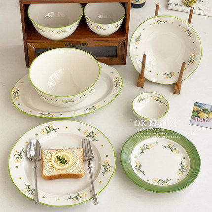 高级精致的盘子釉下彩食品级新款家用菜盘深盘花边陶瓷甜品早餐盘