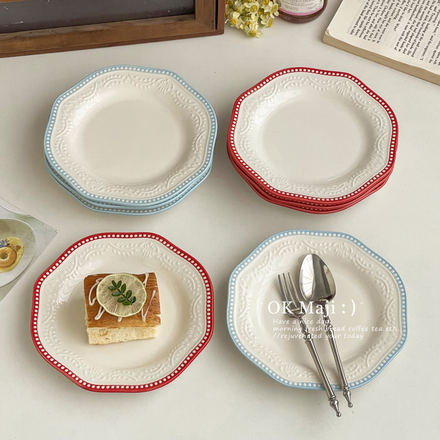 ins高级感漂亮釉下彩6寸甜品盘