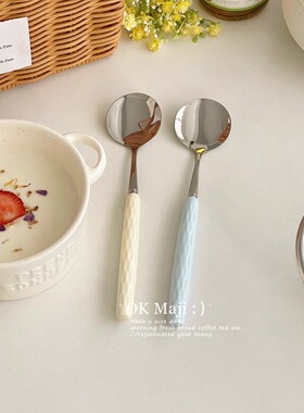 304不锈钢勺子酸奶勺高颜值小勺子家用精致餐勺可爱叉勺汤匙饭勺