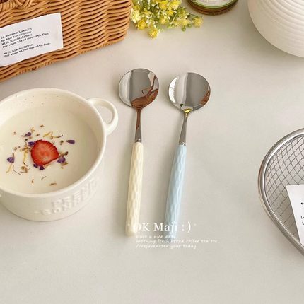 304不锈钢勺子酸奶勺高颜值小勺子家用精致餐勺可爱叉勺汤匙饭勺