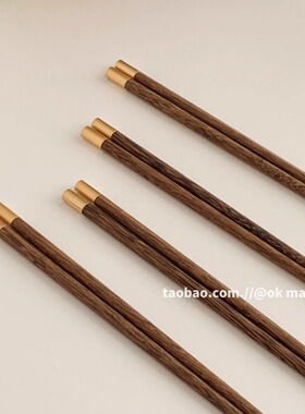韩式福气满满一双好看家用实木快子鸡翅木筷子吃饭原木筷高温筷子