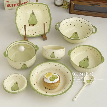 可爱盘子一人食碗碟套装家用漂亮菜盘釉下彩陶瓷甜品盘儿童早餐盘