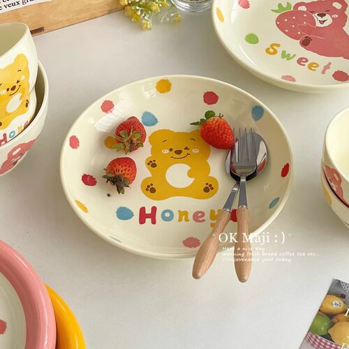 可爱釉下彩陶瓷早餐盘