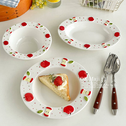 ins甜品盘椭圆早餐盘一人食釉下彩餐具家用菜盘餐盘陶瓷圆盘深盘
