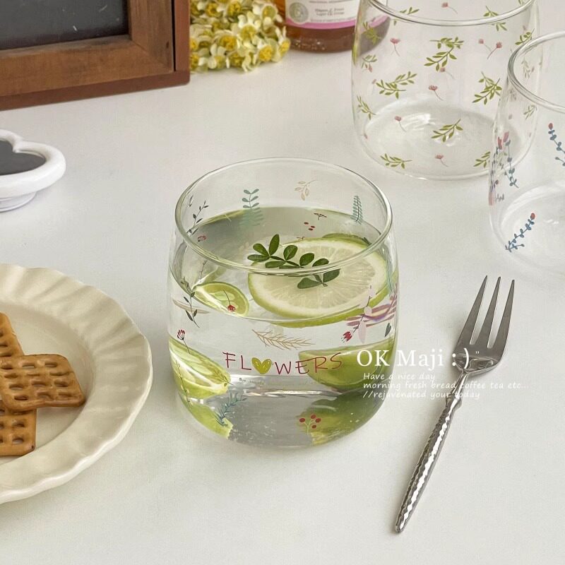 可爱果汁杯饮料杯漂亮的玻璃水杯女士高颜值果茶杯家用夏季冷饮杯
