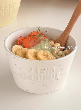 泼墨ins韩国可爱陶瓷小碗餐具甜品水果碗燕麦酸奶早餐碗带勺饭碗