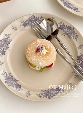 家用仪式感早餐盘陶瓷甜品牛排盘法式复古餐盘高级感中古盘子菜盘