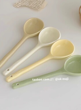 家用汤匙甜品勺子陶瓷餐具吃饭喝粥勺韩国ins风手捏不规则饭勺
