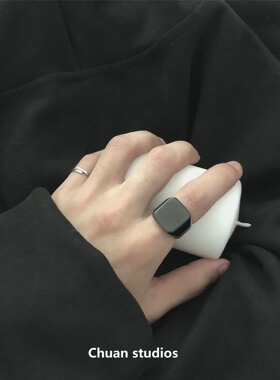 Chuan/19 暗黑戒指女ins极简冷淡风欧美高冷霸气黑色方形食指环男