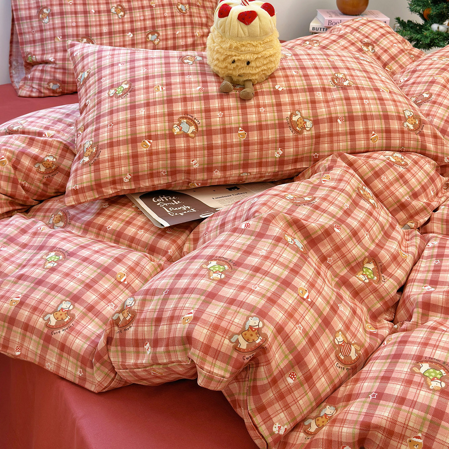 A类全棉双层纱圣诞节被套单件新年四件套儿童纯棉被单学生宿舍