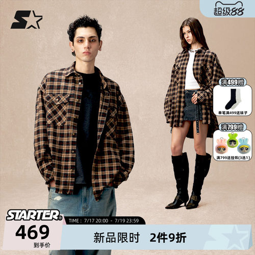STARTER男女长袖宽松格子衬衫