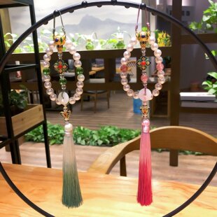 十八子压襟 清宫复古旗袍压襟挂件 串珠渐变粉色流苏挂件旗袍配饰