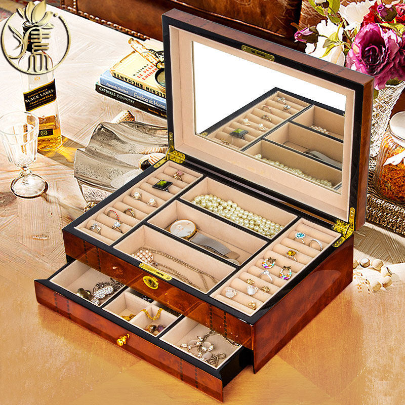 多功能首饰盒饰品收纳盒高档公主实木质钢琴漆带锁皮礼品欧式包邮|ruв категории Украшения,ювелирные изделия, украшения для хранения, шкатулка - от Buy2taobao.com для оказания профессиональной услуги покупки агента Taobao