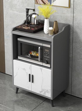 轻奢岩板微波炉柜简约现代餐边柜家用客厅茶水柜实木收纳储物柜子