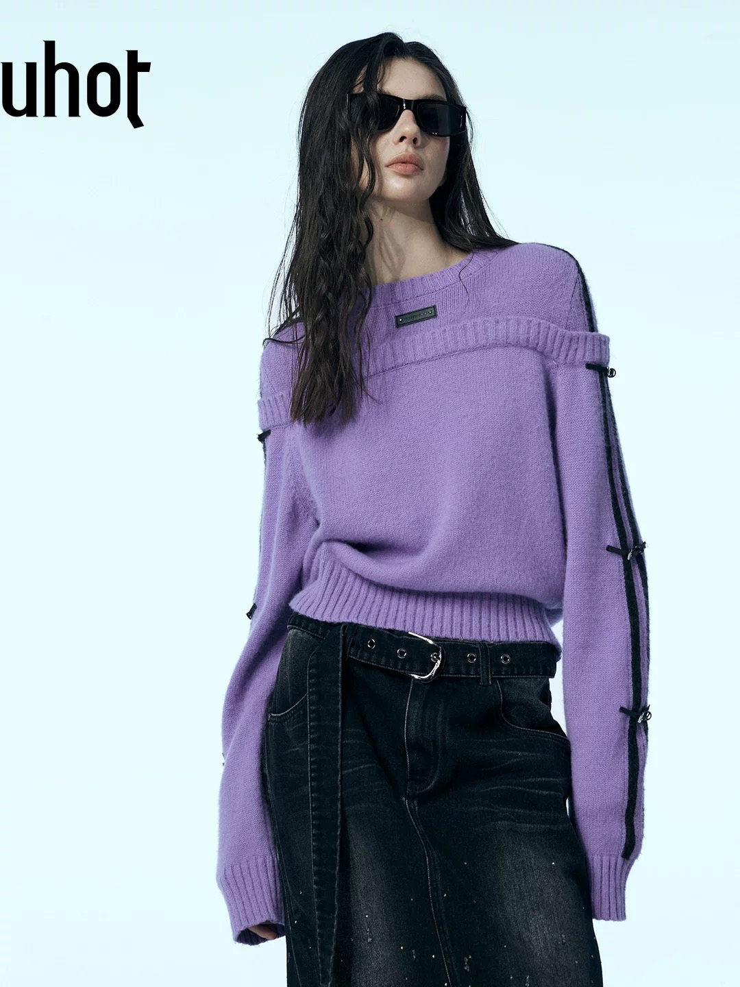 uhot/诱货紫色假两件羊毛针织衫宽松显瘦经典保暖25新款UWWW2Z133