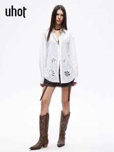 宽松廓形轻奢新款 女经典 UWLS3C323 诱货26春白色镂空刺绣衬衫 uhot