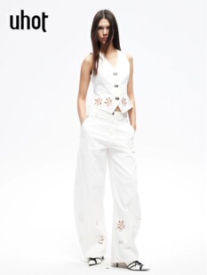 简约通勤UWLS3K099 垂感弯刀裤 uhot 诱货26春白色镂空刺绣高腰长裤