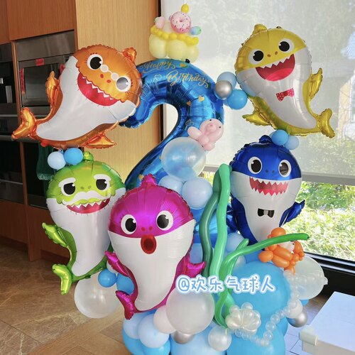 海洋鲨鱼宝宝主题生日派对装饰气球摆件派对用品装扮配件一次性