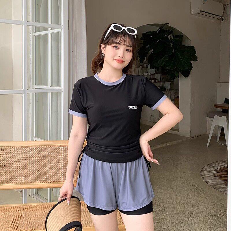 运动游泳衣女分体式平角裤大码胖mm保守显瘦温泉粉色2026新款泳装