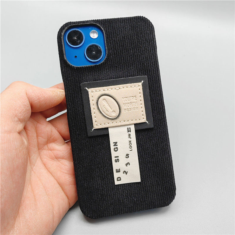 灯芯绒复古条绒标签适用于一加Ace2V男11手机壳女防摔8T/9RT个性创意7T/8/9/10pro保护套秋冬绒布半包边硬壳