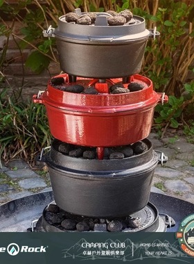 德国Flame12寸30cm大号户外炊具露营野炊炖鸡铸铁吊锅珐琅荷兰锅