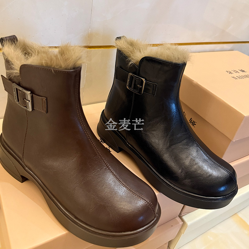 2025新款爆款靴子女加绒女士短靴女款冬季粗跟妈妈鞋百搭时尚鞋子