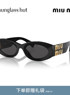 MIUMIU缪缪太阳眼镜女黑金椭圆形猫眼复古墨镜0MU 11WS