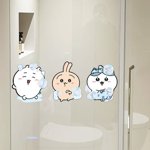 吉伊卡哇chiikawa浴室镜子贴纸自粘卫生间玻璃门装饰墙面遮丑贴画