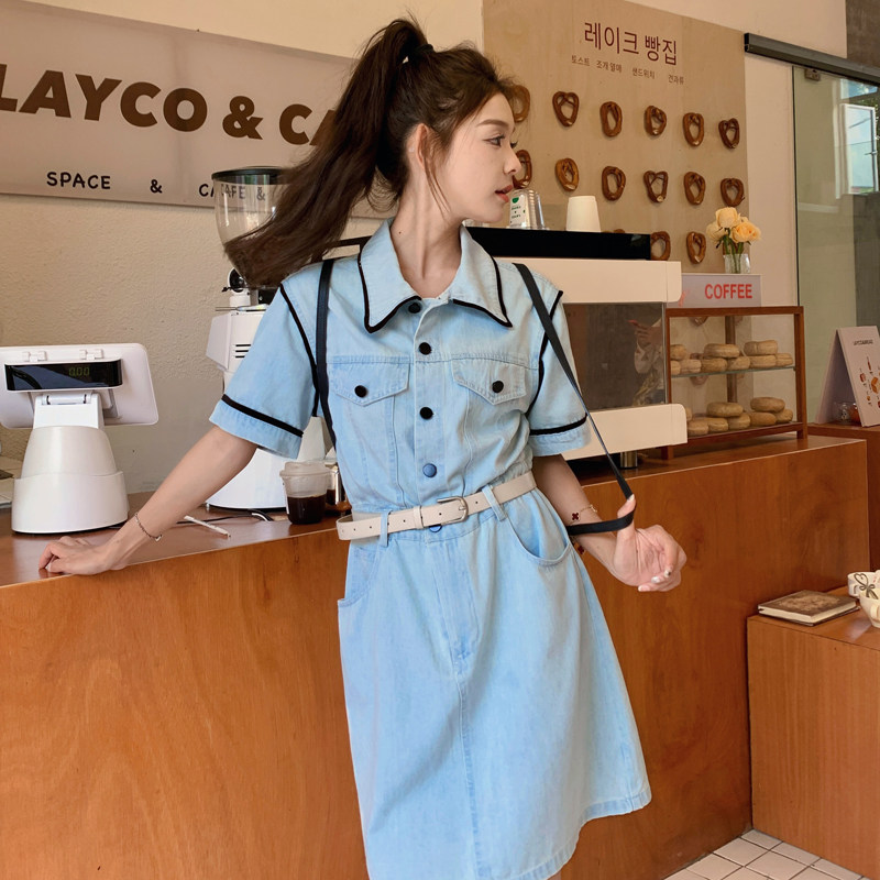 复古牛仔连衣裙女2025夏季新款韩系气质时尚收腰显瘦超好看工装裙,女装连衣裙,浙宝128A