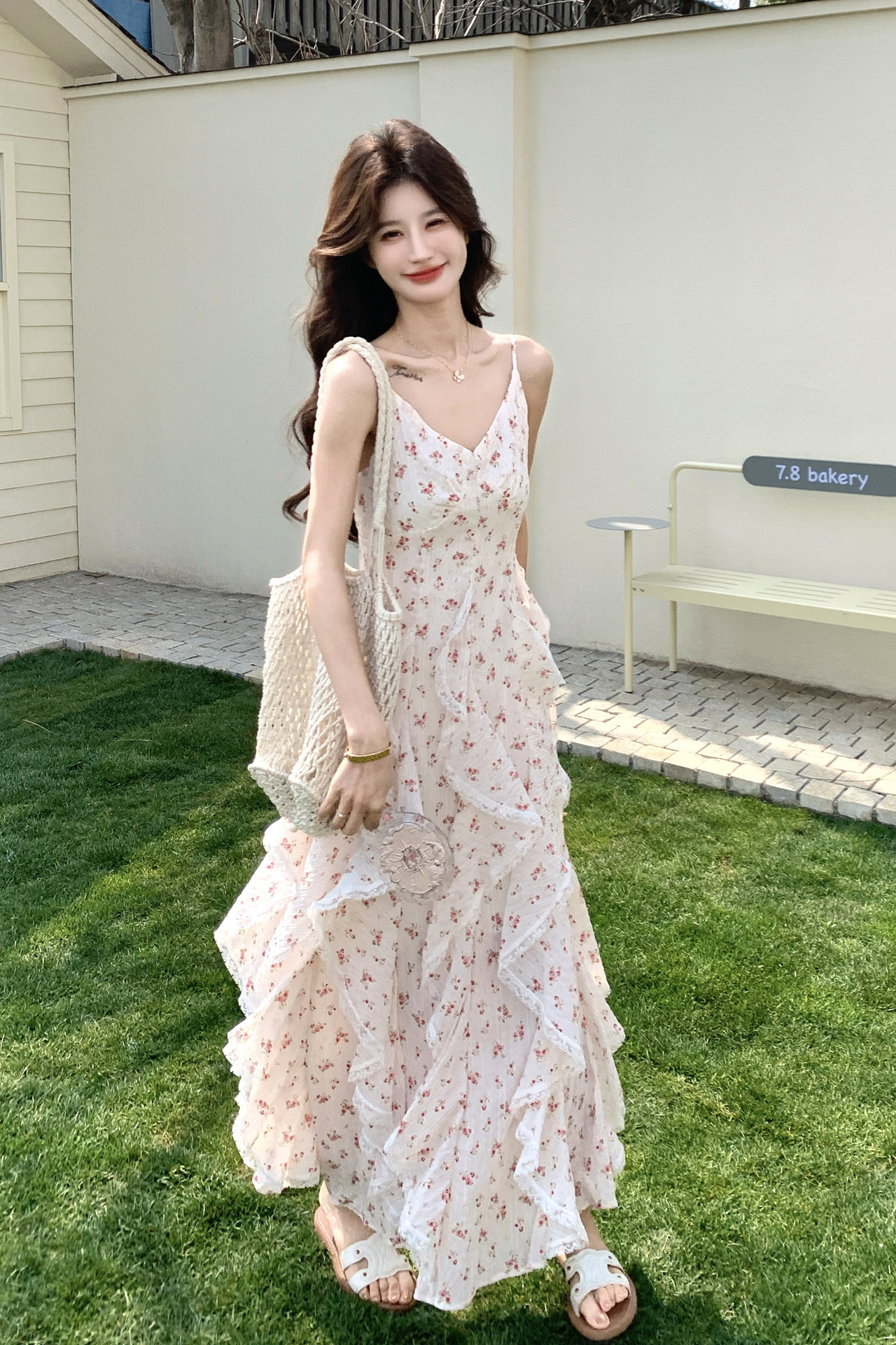 【现货】小清新碎花蕾丝花边吊带连衣裙P165-K268,女装连衣裙,浙宝128A