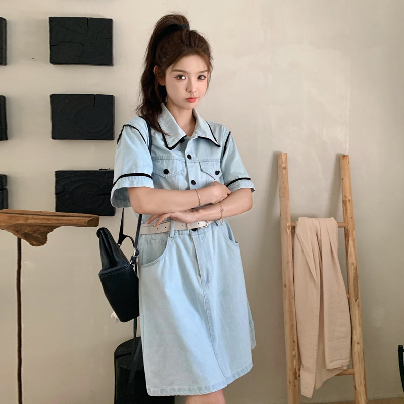 复古牛仔连衣裙女2025夏季新款韩系气质时尚收腰显瘦超好看工装裙,女装连衣裙,浙宝128A