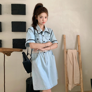 复古牛仔连衣裙女2025夏季新款韩系气质时尚收腰显瘦超好看工装裙图片