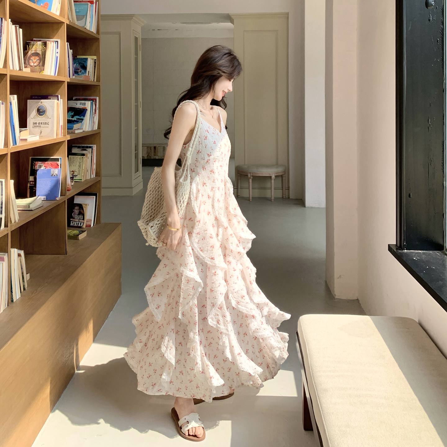 【现货】小清新碎花蕾丝花边吊带连衣裙P165-K268,女装连衣裙,浙宝128A