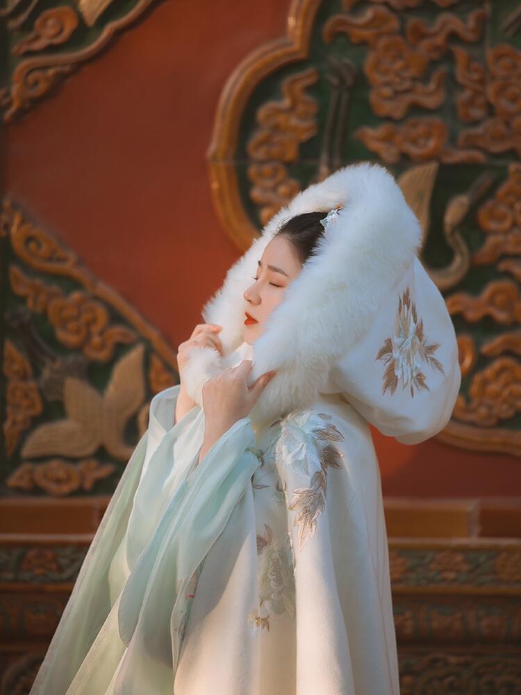纳兰词斗篷汉服女长款白色披肩