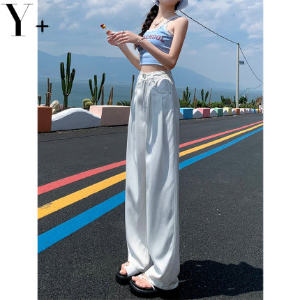 白色天丝阔腿牛仔裤女2026夏季薄款新款高腰显瘦高个子直筒拖地裤