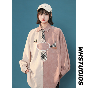 23年春大码复古拼接高品质灯芯绒衬衫外套女DS-A306-C042-P70控88图片