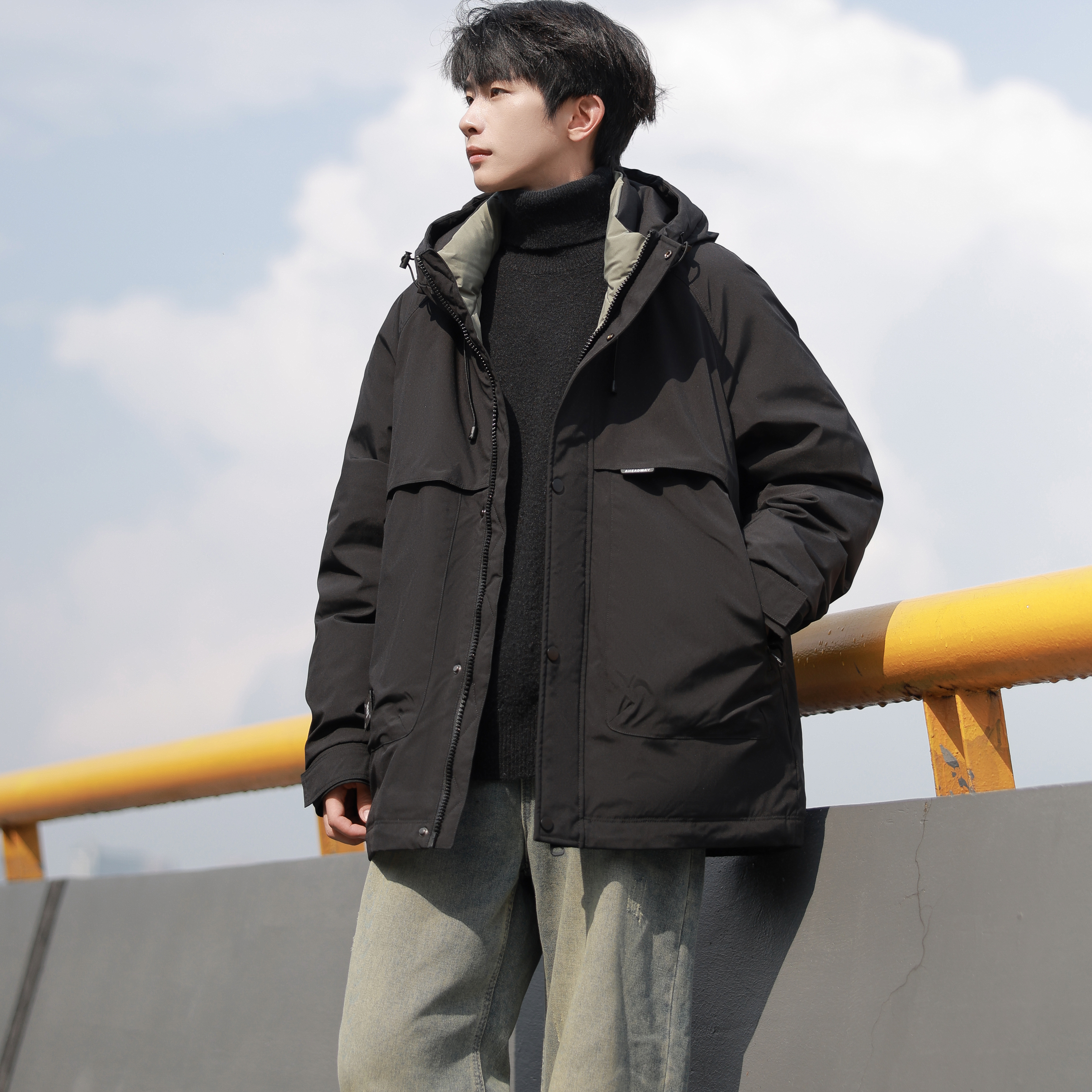 真正羽绒90绒带绳连帽厚款羽绒服LMY35128G-清仓P248可谈，男装羽绒服，电商A306