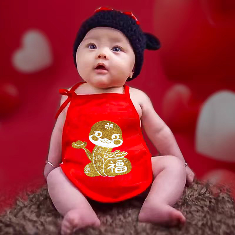 婴幼儿童大红十二生肖宝宝蛇年马虎兔年猪龙凤年金丝刺绣肚兜肚围