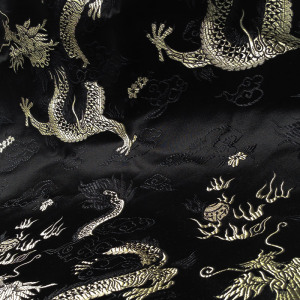 王氏手工 大龙纹 黑色 复古 绸缎布料 服装 软包面料 缎面布料