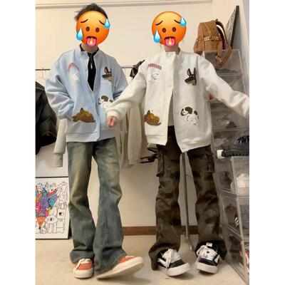 日系卡通毛巾绣圆领卫衣女春秋2025新款慵懒风宽松bf开衫外套