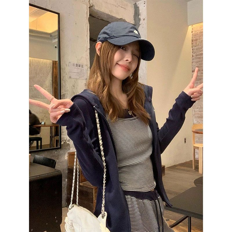 美式复古双拉链连帽卫衣外套女2025秋季新款修身显瘦甜酷长袖上衣