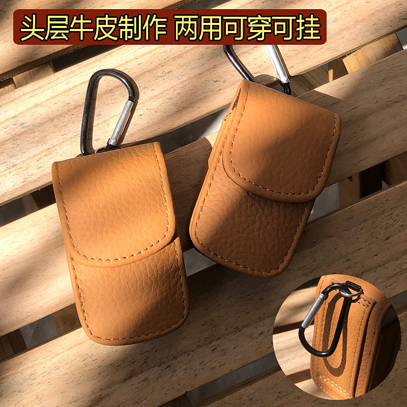 真牛皮折叠型老花眼镜盒子便携式父母老花镜收纳空盒穿皮腰带轻便