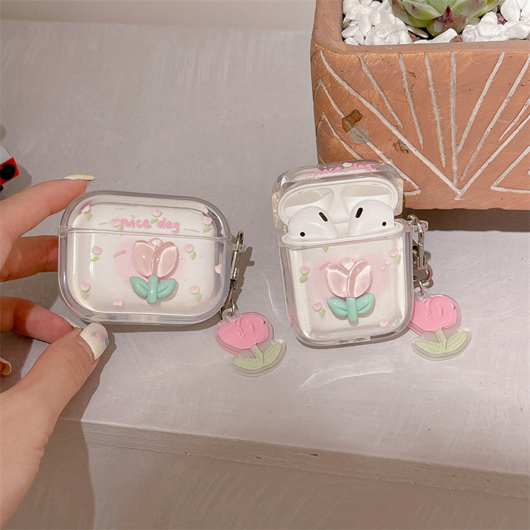 立体郁金香适用小米3pro降噪耳机保护套透明红米Buds4/3蓝牙保护壳air2s硅胶软air2SE降噪3耳机壳AirDots3pro