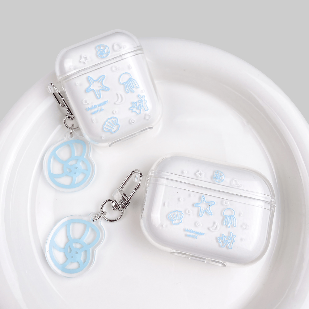 蓝色海星水母适用Baseus倍思E3耳机套M2透明W04软WM05真无线蓝牙WM02保护壳M2/W04+/storm3无线耳机套wo4/3