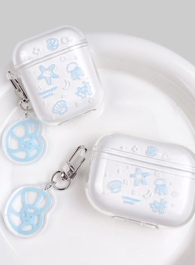 蓝色海星水母适用小米3pro降噪耳机保护套透明红米Buds5/4/3蓝牙保护壳buds4pro软air2SE降噪3耳机壳Dots3