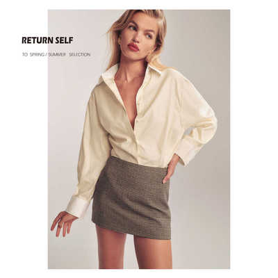 天丝混纺长袖衬衫法式拼色衣门襟