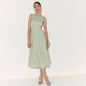 收腰圆领无袖 归己 reformation法式 亚麻背心连衣裙背心裙长裙女夏